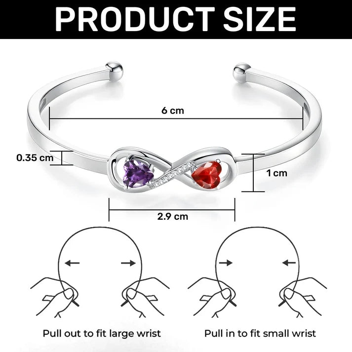 I Love You Forever And Always - Personalized Infinity Cuff Bracelet with Birthstones