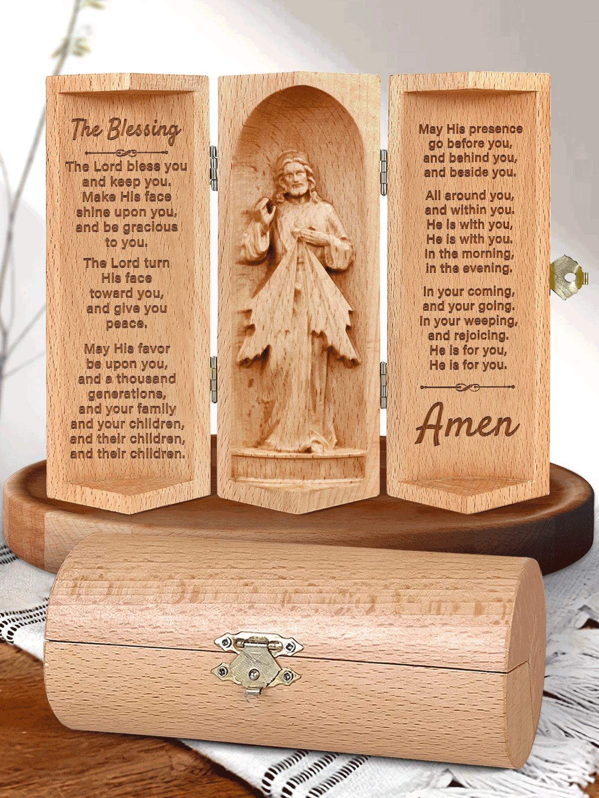 The Blessing - Openable Wooden Cylinder Sculpture of Jesus Christ