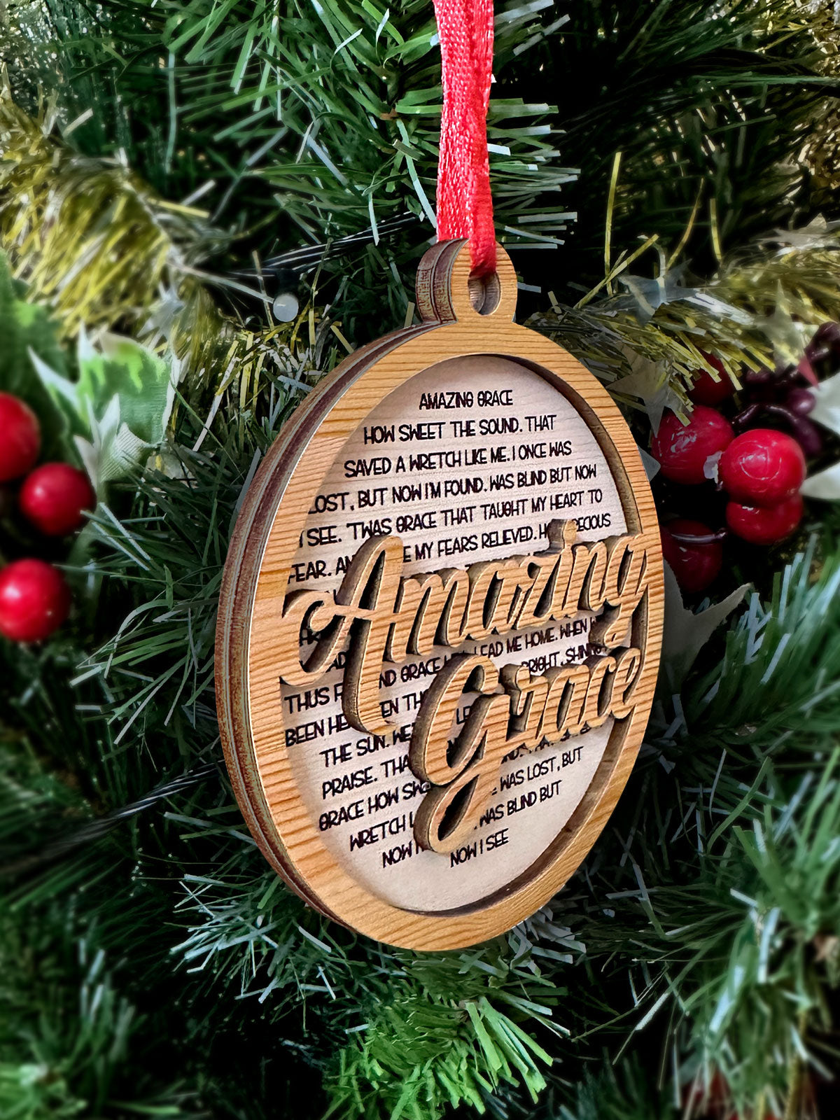 Amazing Grace - Two Layered Wood Ornament