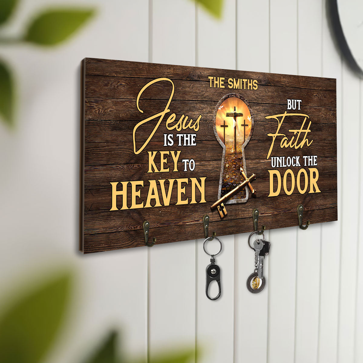 Jesus Is The Key To Heaven But Faith Unlock The Door - Personalized Key Holder FCUWKHCSLEM1623TA