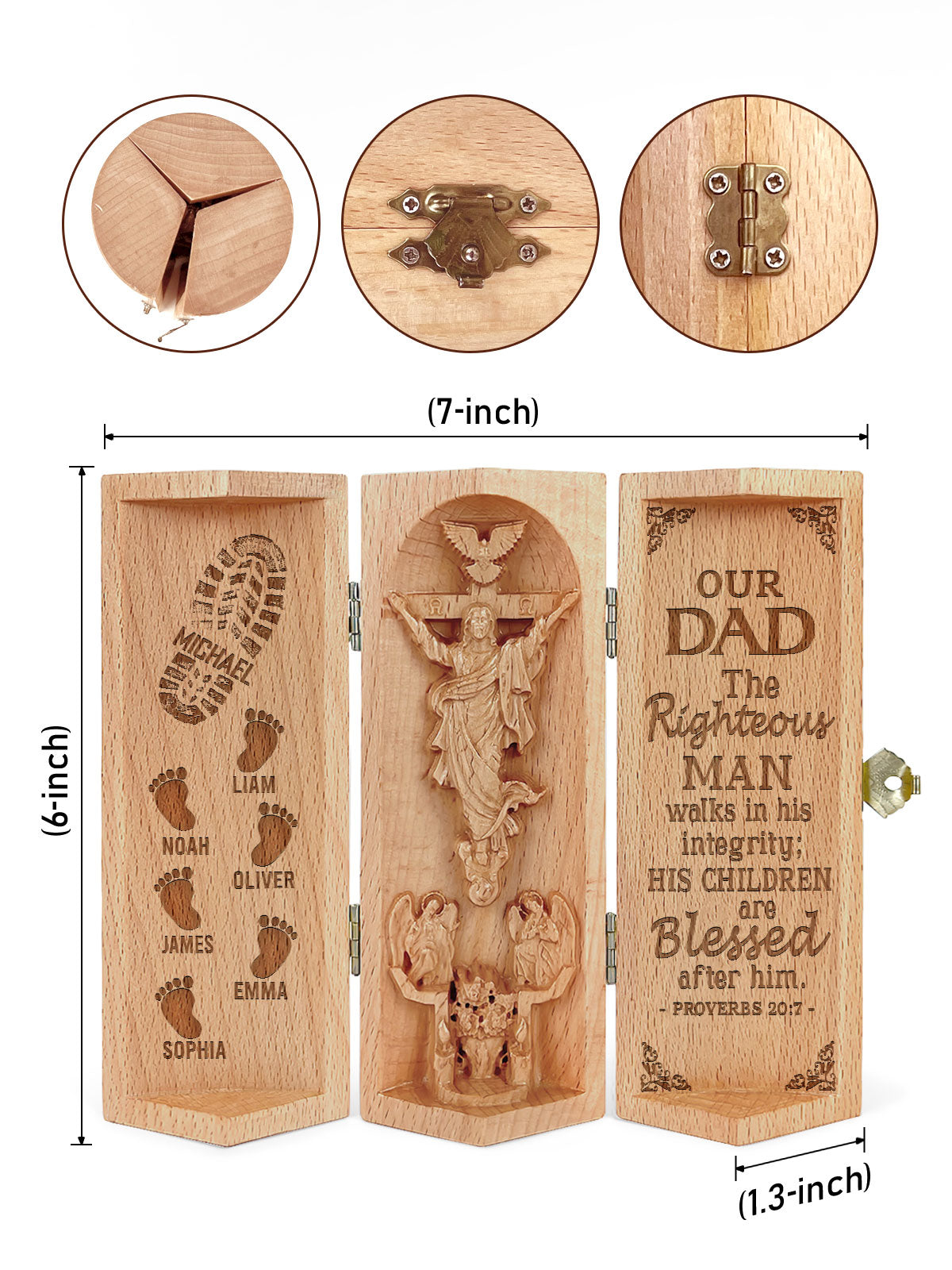 The Righteous Man Walks In His Integrity - Personalized Openable Wooden Cylinder Sculpture of Jesus Christ CVSD01