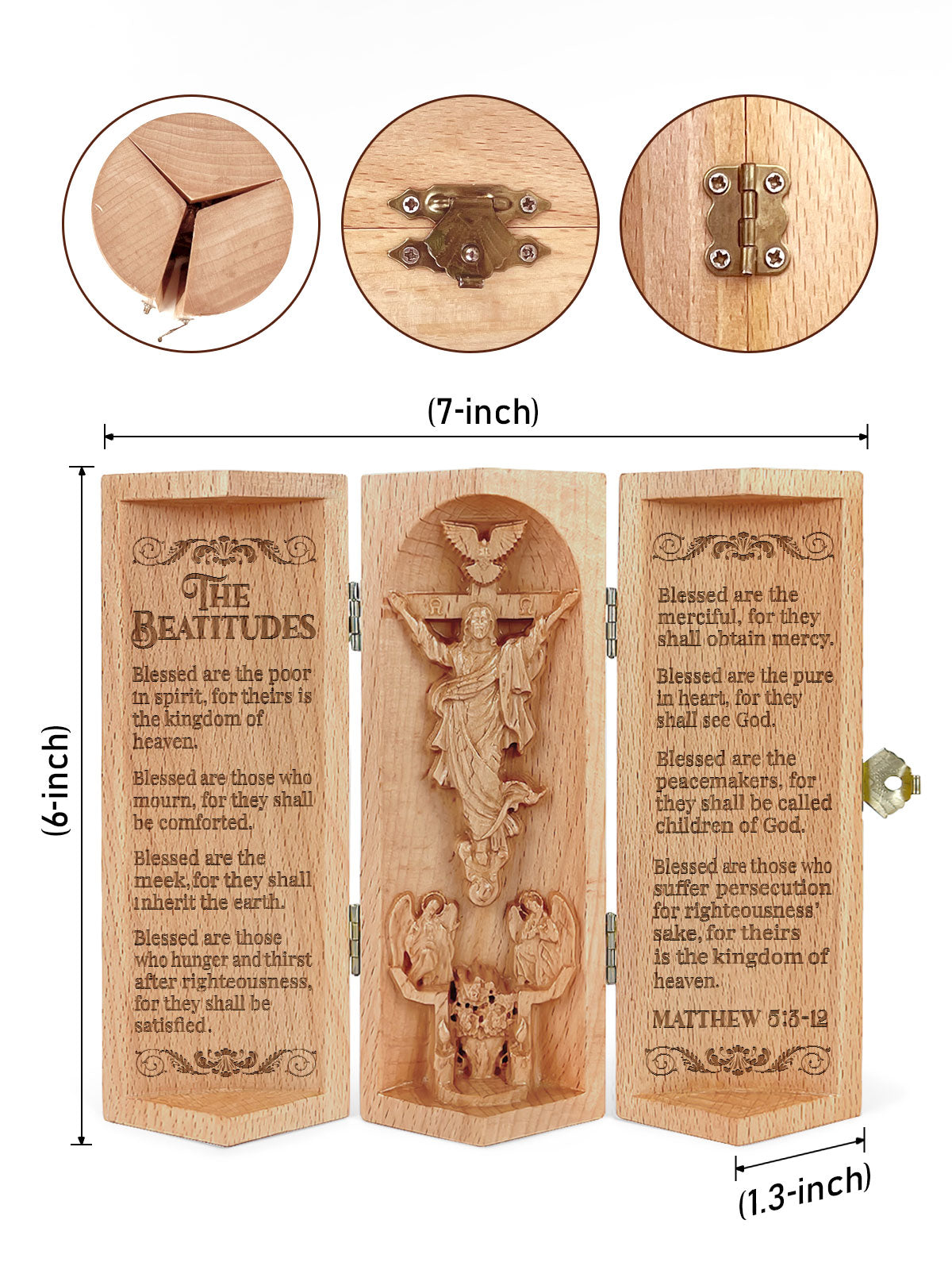 The Beatitudes - Openable Wooden Cylinder Sculpture of Jesus Christ