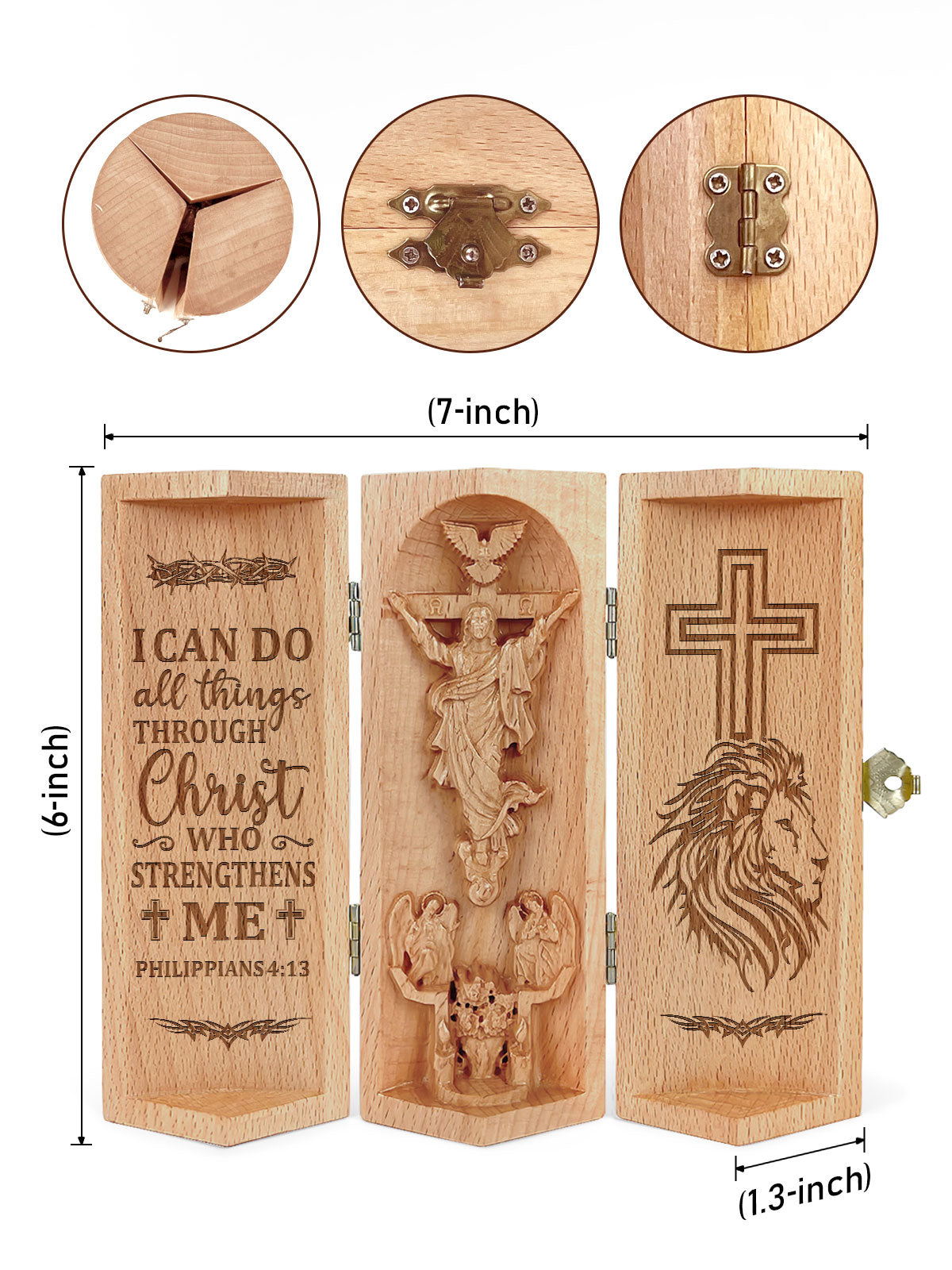 Philippians 4:13 - Openable Wooden Cylinder Sculpture of Jesus Christ