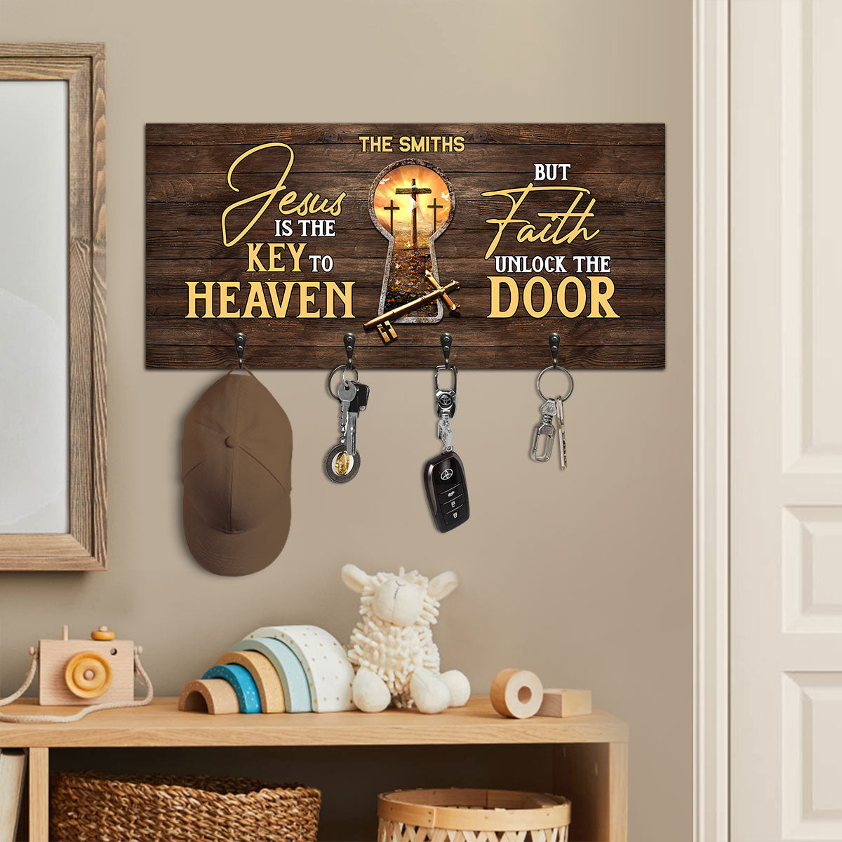 Jesus Is The Key To Heaven But Faith Unlock The Door - Personalized Key Holder FCUWKHCSLEM1623TA