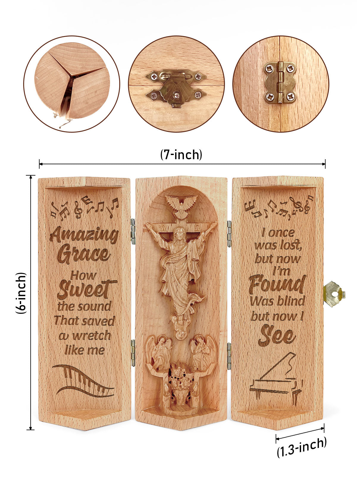 Amazing Grace Song - Openable Wooden Cylinder Sculpture of Jesus Christ
