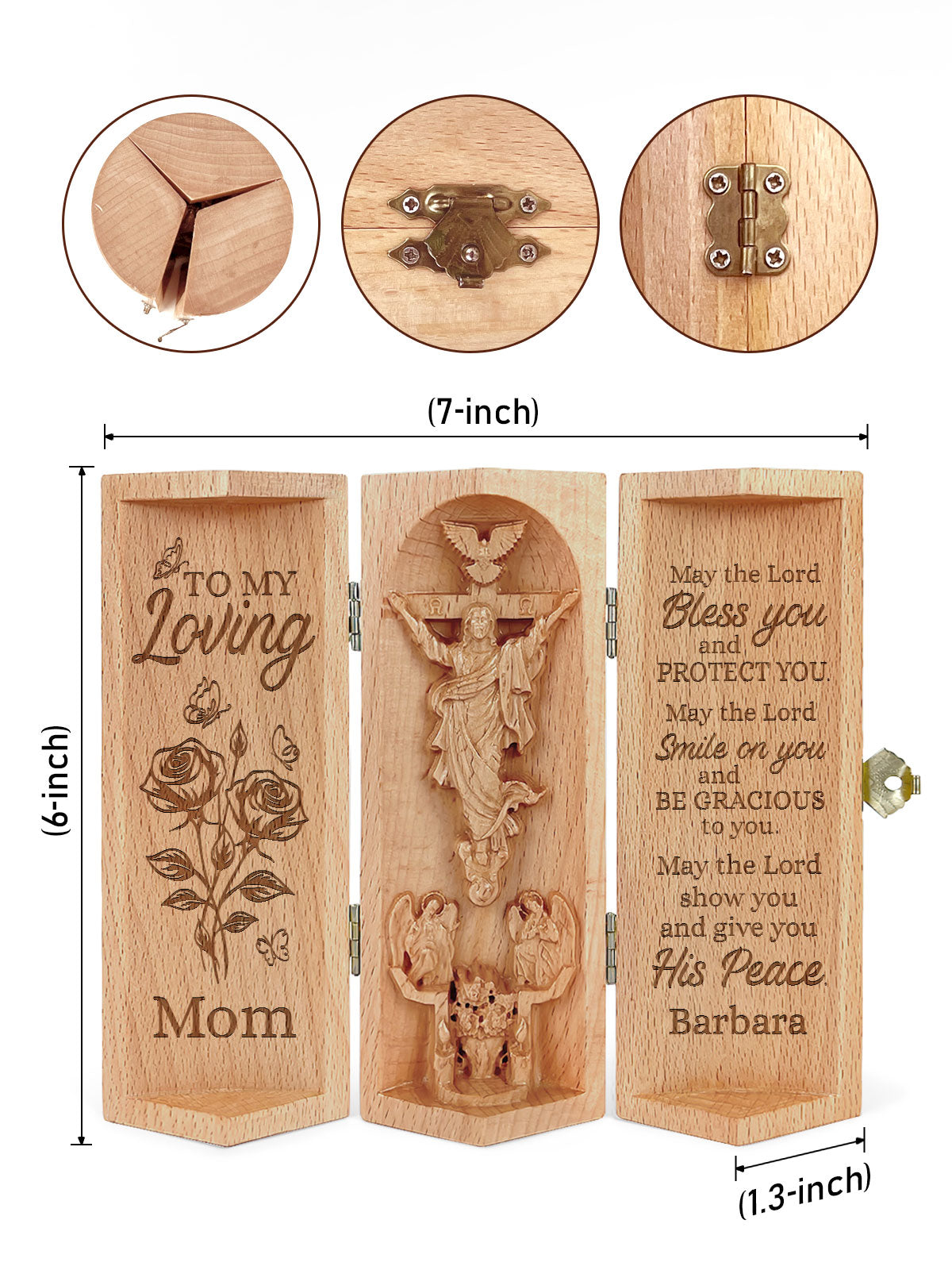 To My Loving Mom - Personalized Openable Wooden Cylinder Sculpture of Jesus Christ HN20