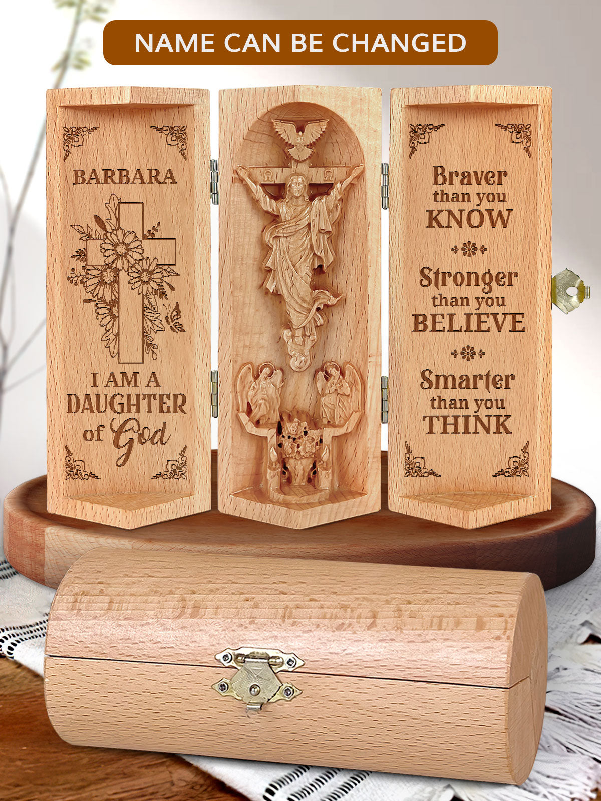 Daughter Of God - Openable Wooden Cylinder Sculpture of Jesus Christ HN17