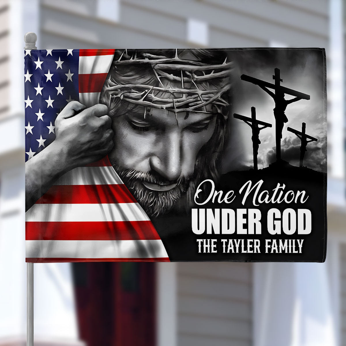 One Nation Under God - Personalized House Flag
