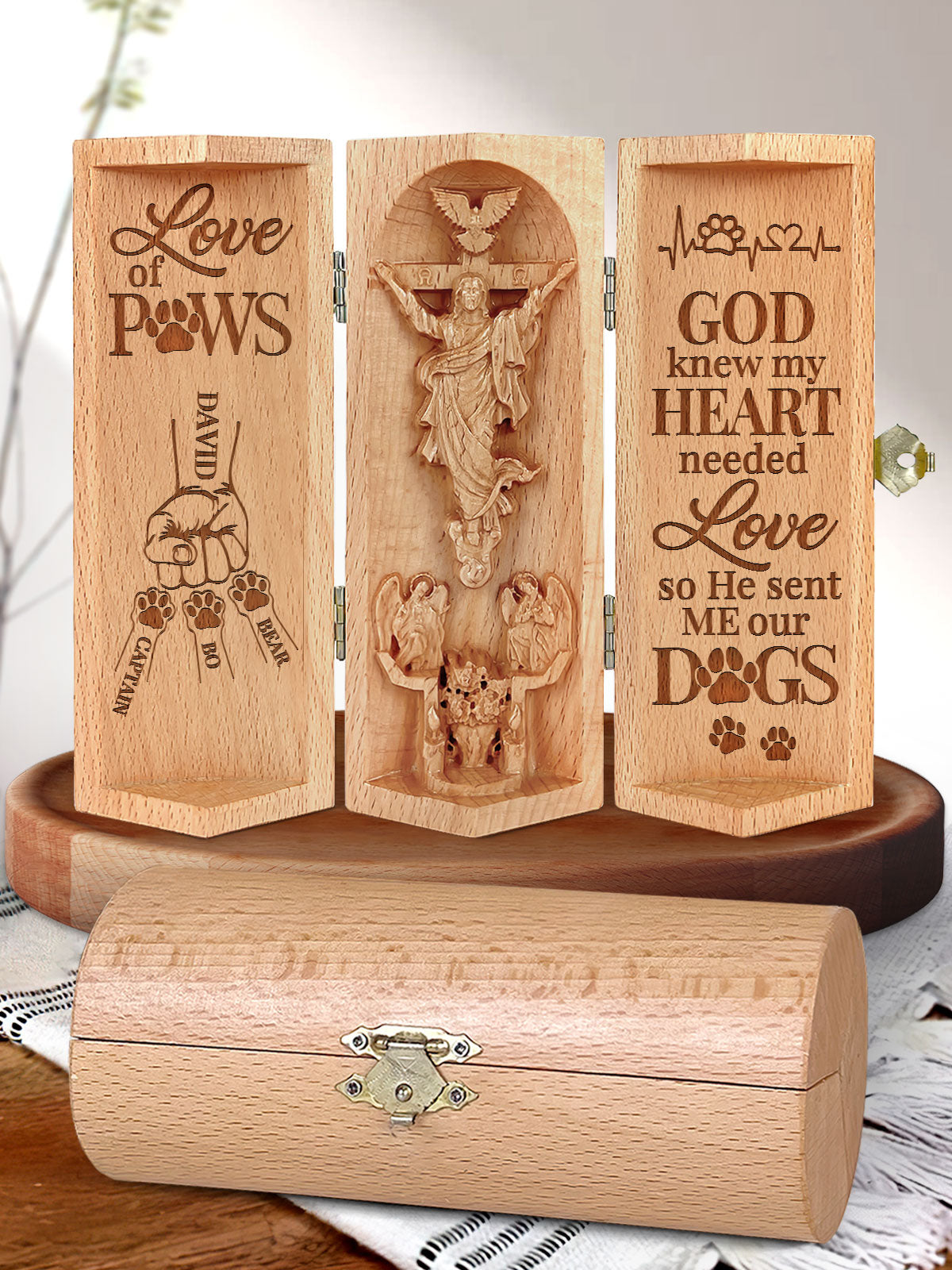 Love Of Paws - Personalized Openable Wooden Cylinder Sculpture of Jesus Christ CVSH07