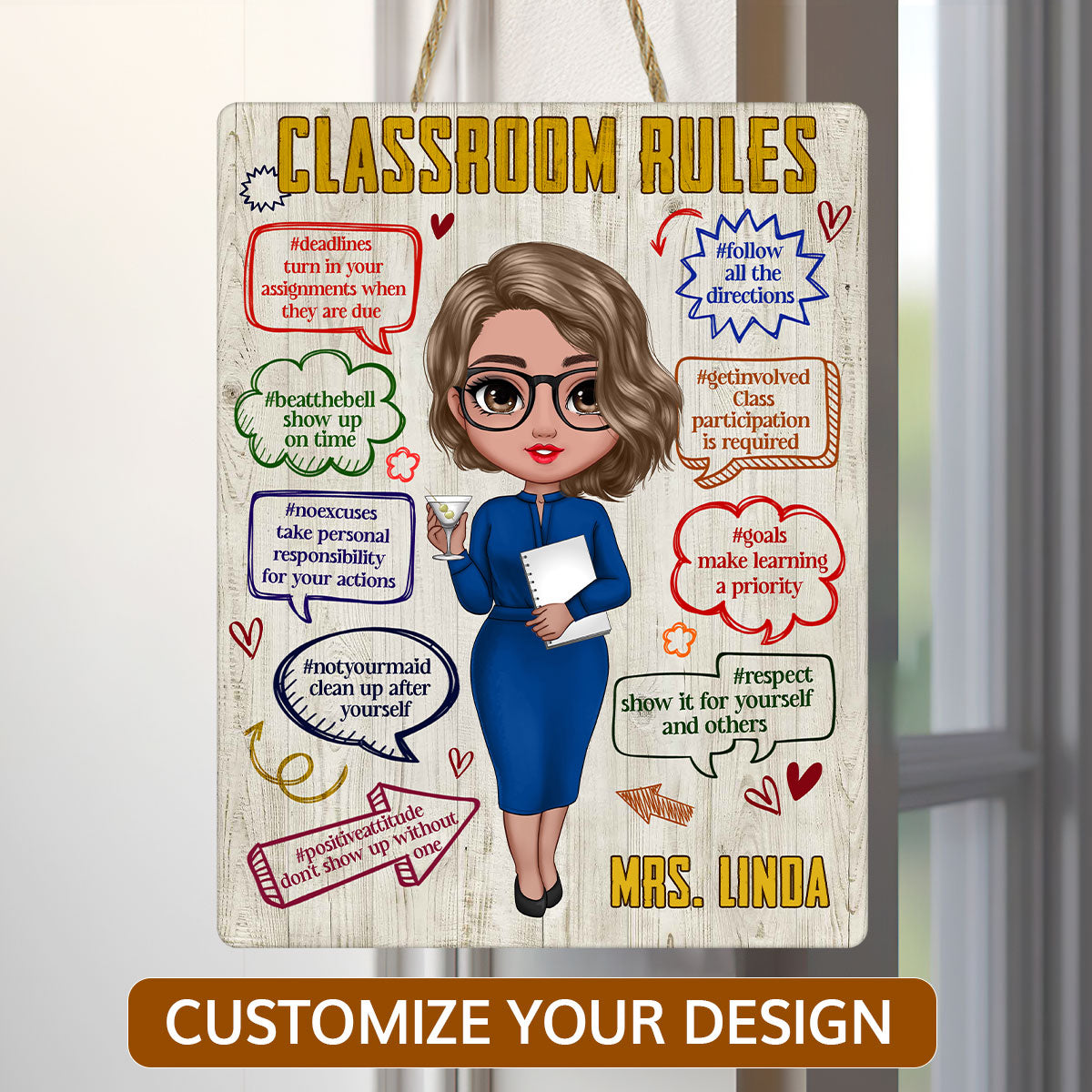 Classroom Rules - Personalized Wooden Sign FCDSTH806D