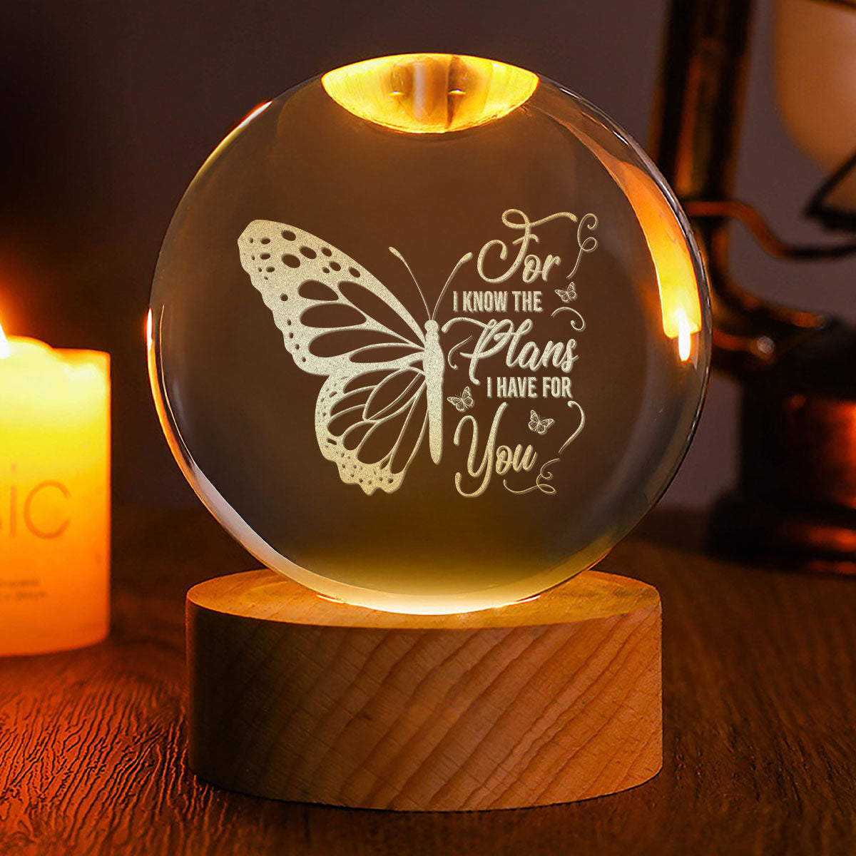 For I Know The Plans - Wooden Base Crystal Lamp