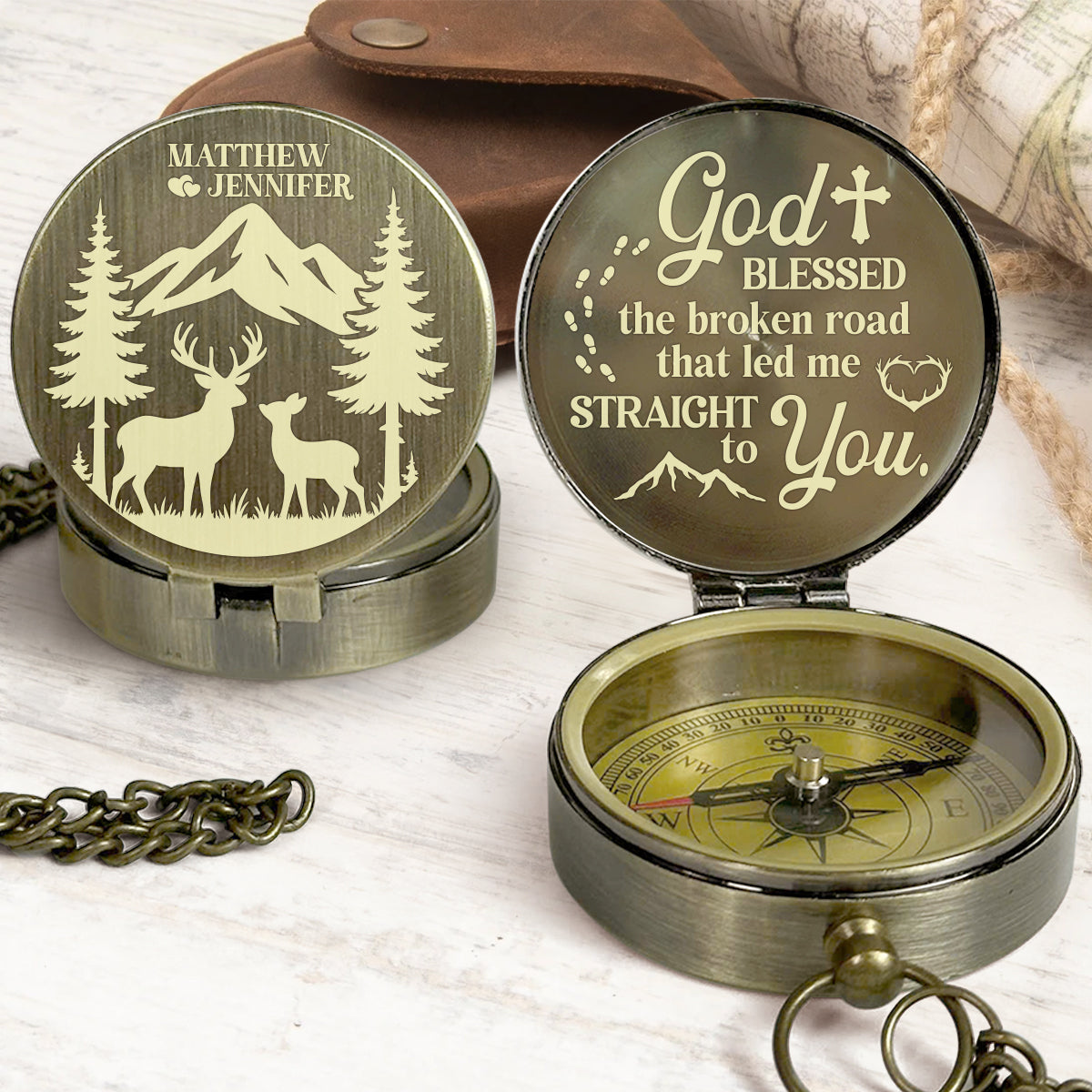 God Blessed The Broken Road - Personalized Compass