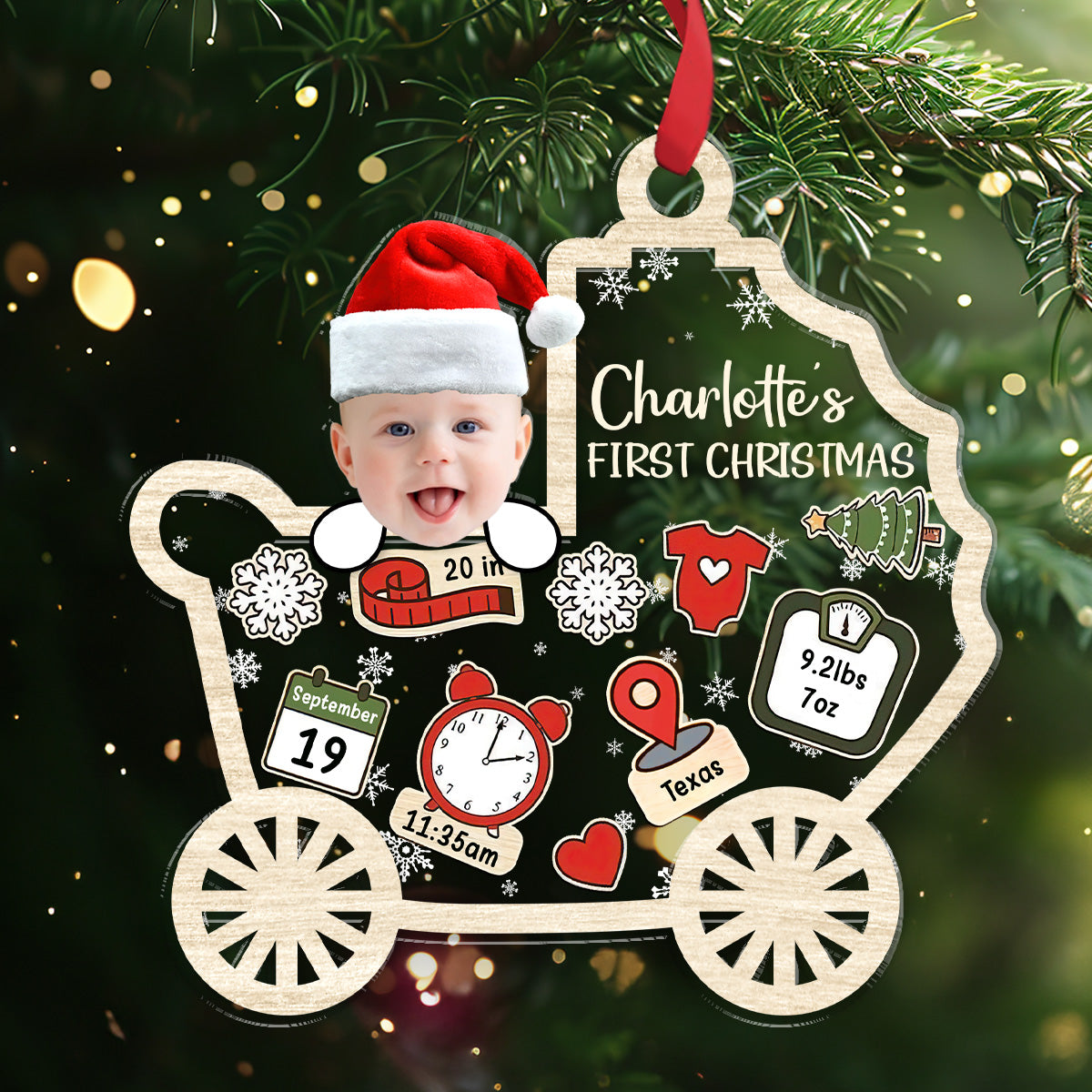 Custom Photo Baby First Christmas - Personalized 3 Layered Christmas Shaker Ornament FCCSOLETN2164M
