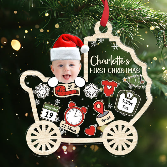 Custom Photo Baby First Christmas - Personalized 3 Layered Christmas Shaker Ornament FCCSOLETN2164M