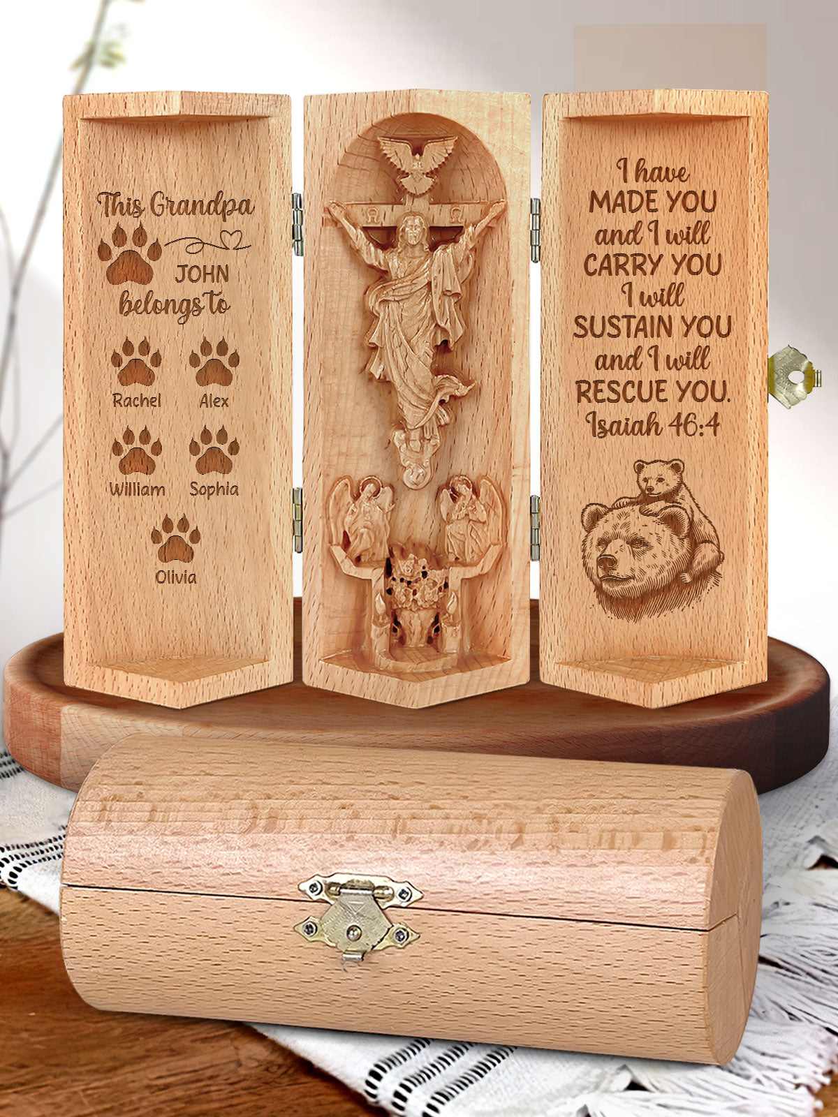 Grandpa Bear Belongs To - Personalized Wooden Cylinder Sculpture