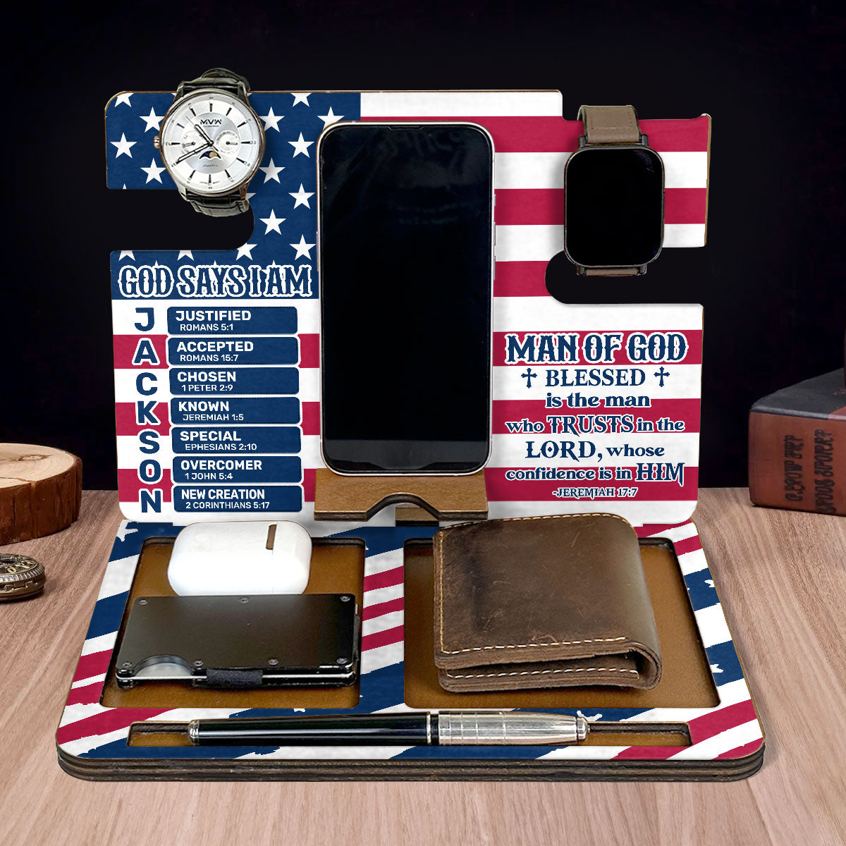 Blessed Is The Man - Personalized Wooden Docking Station