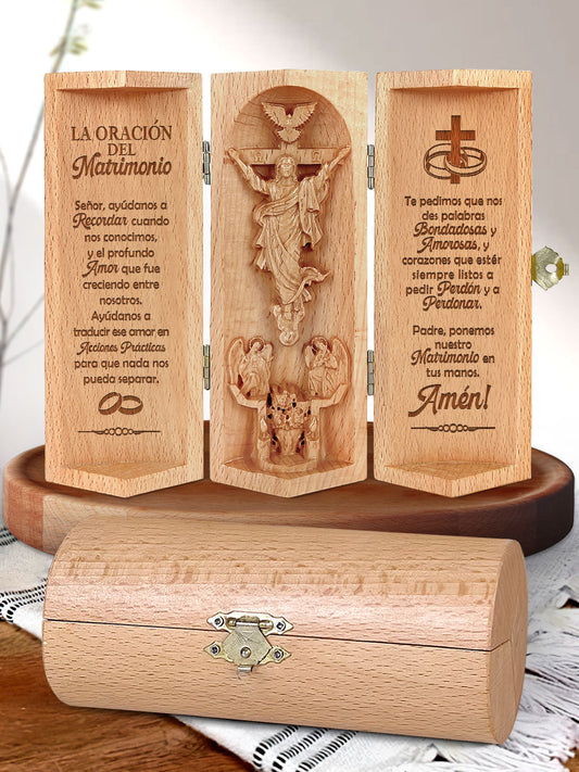 La Oración Del Matrimonio - Openable Wooden Cylinder Sculpture of Jesus Christ