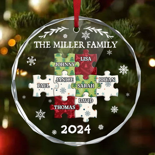 Family Puzzle - Personalized Custom Glass Ornament FCURGOPLEHA2598T