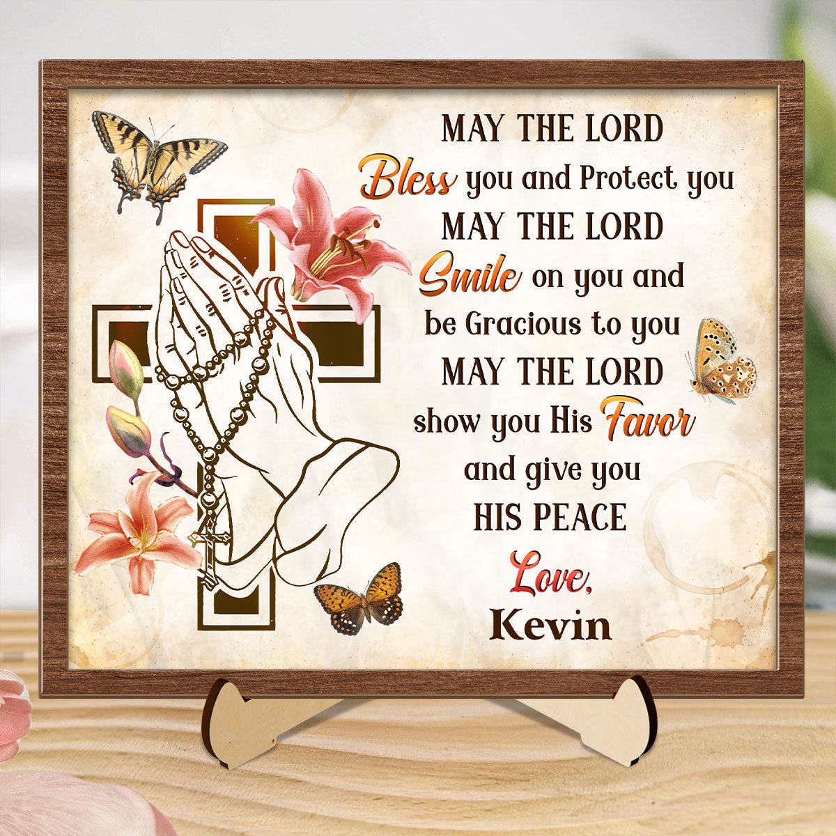 May The Lord Bless You - Personalized 2-Layered Wooden Plaque