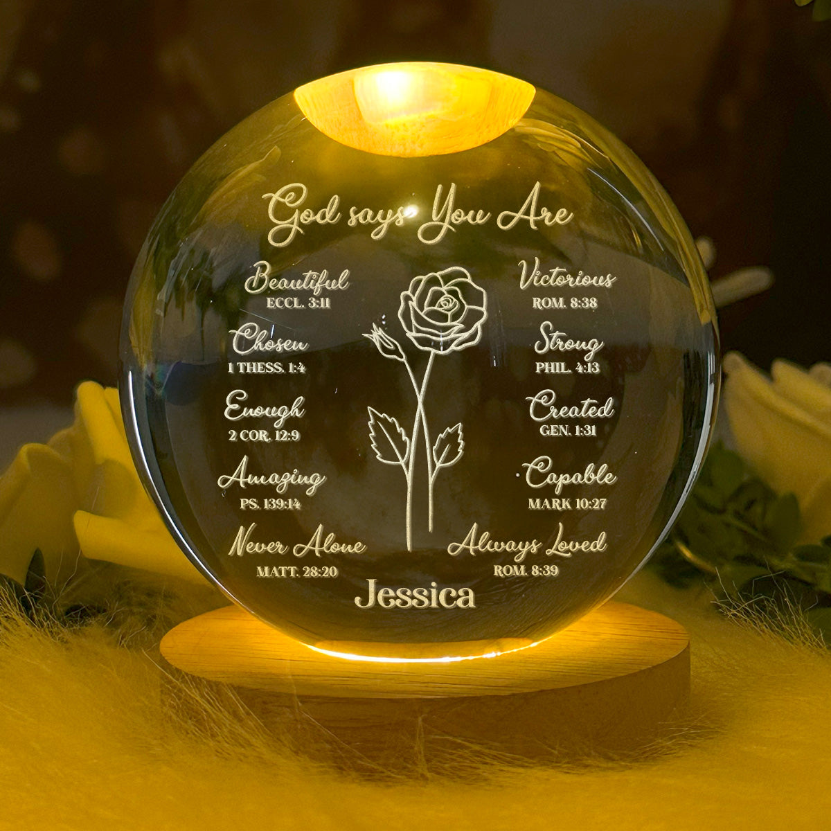 God Says You Are - Personalized Wooden Base Crystal Lamp