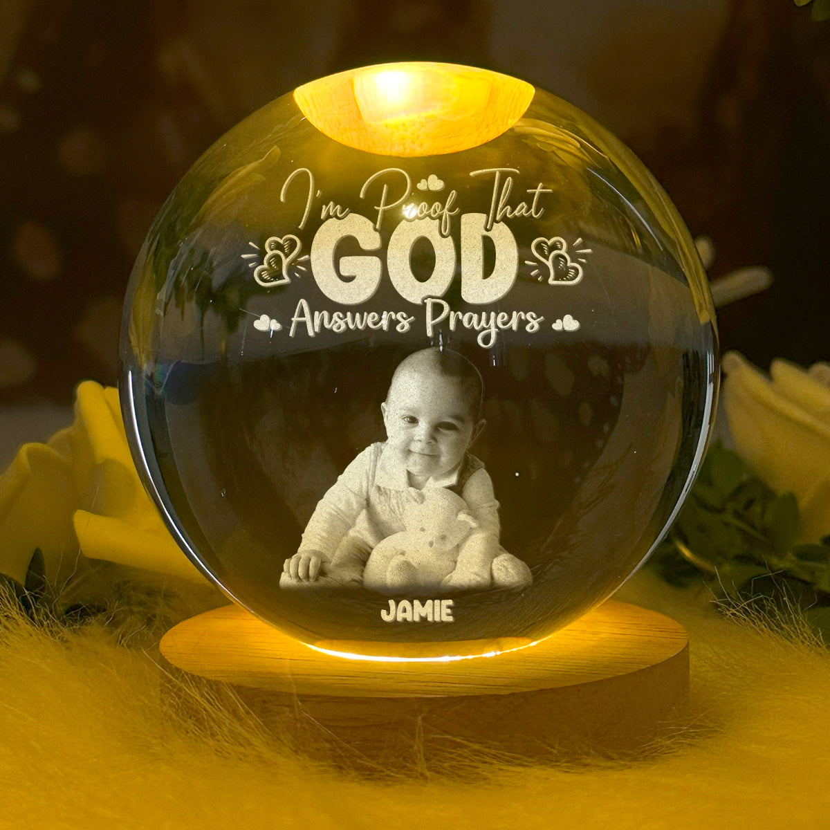 That God Answers Prayer Baby - Personalized Wooden Base Crystal Lamp