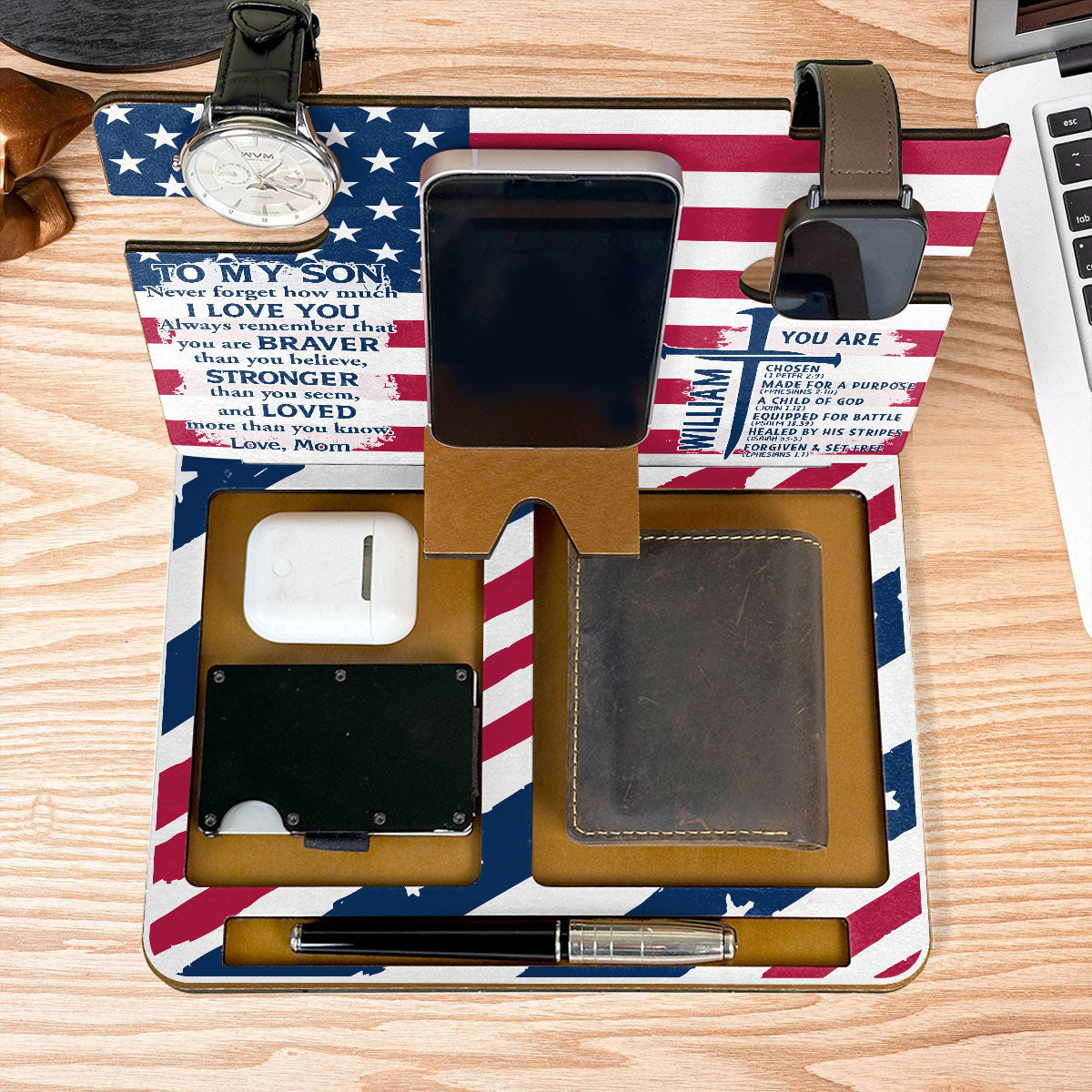 Equipped By Faith - Personalized Wooden Docking Station