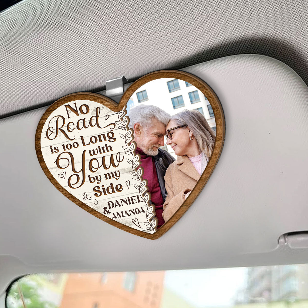 No Road Is Too Long With You By My Side - Personalized Car Visor Clip