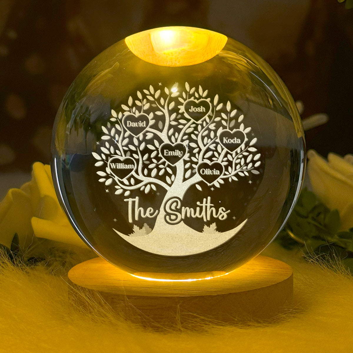 Family Tree - Personalized Wooden Base Crystal Lamp