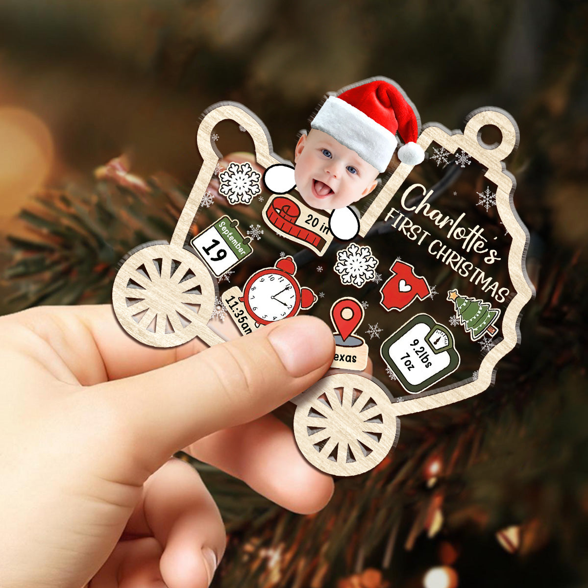 Custom Photo Baby First Christmas - Personalized 3 Layered Christmas Shaker Ornament FCCSOLETN2164M