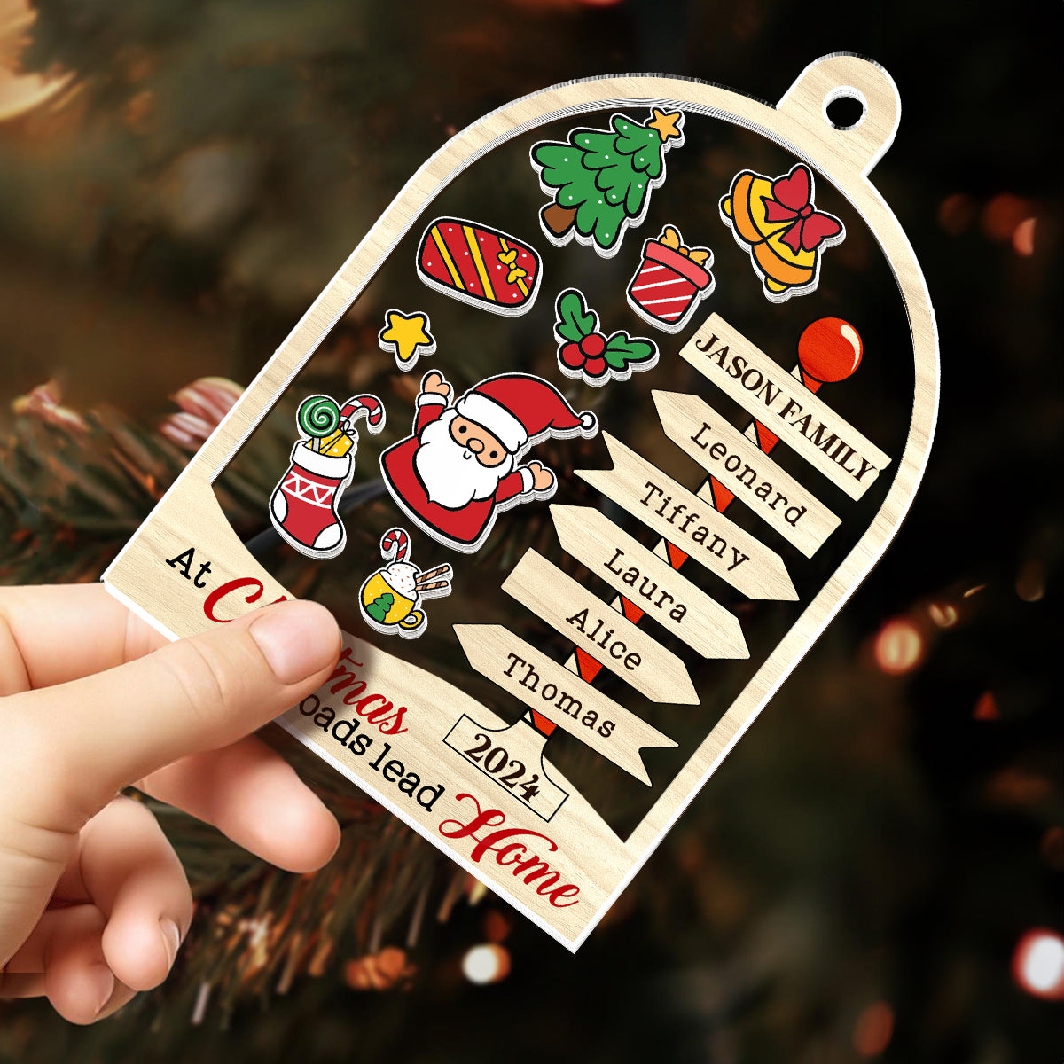 At Christmas, All Roads Lead Home - Personalized 3 Layered Christmas Shaker Ornament