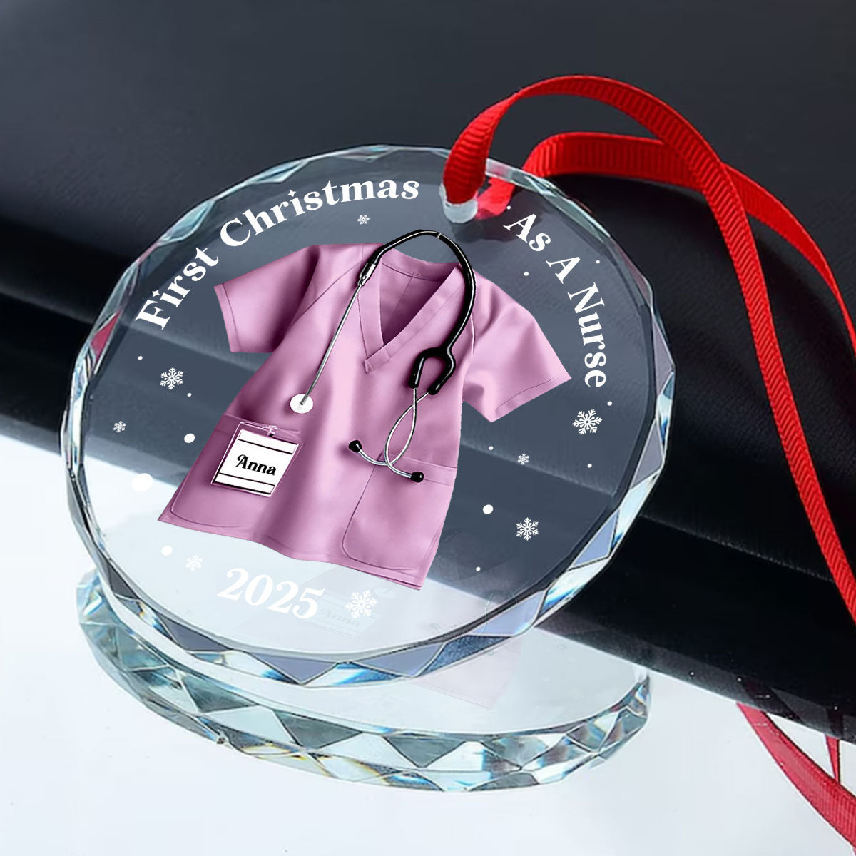 First Christmas As A Nurse - Personalized Custom Glass Ornament FCURGOPLETN2590L