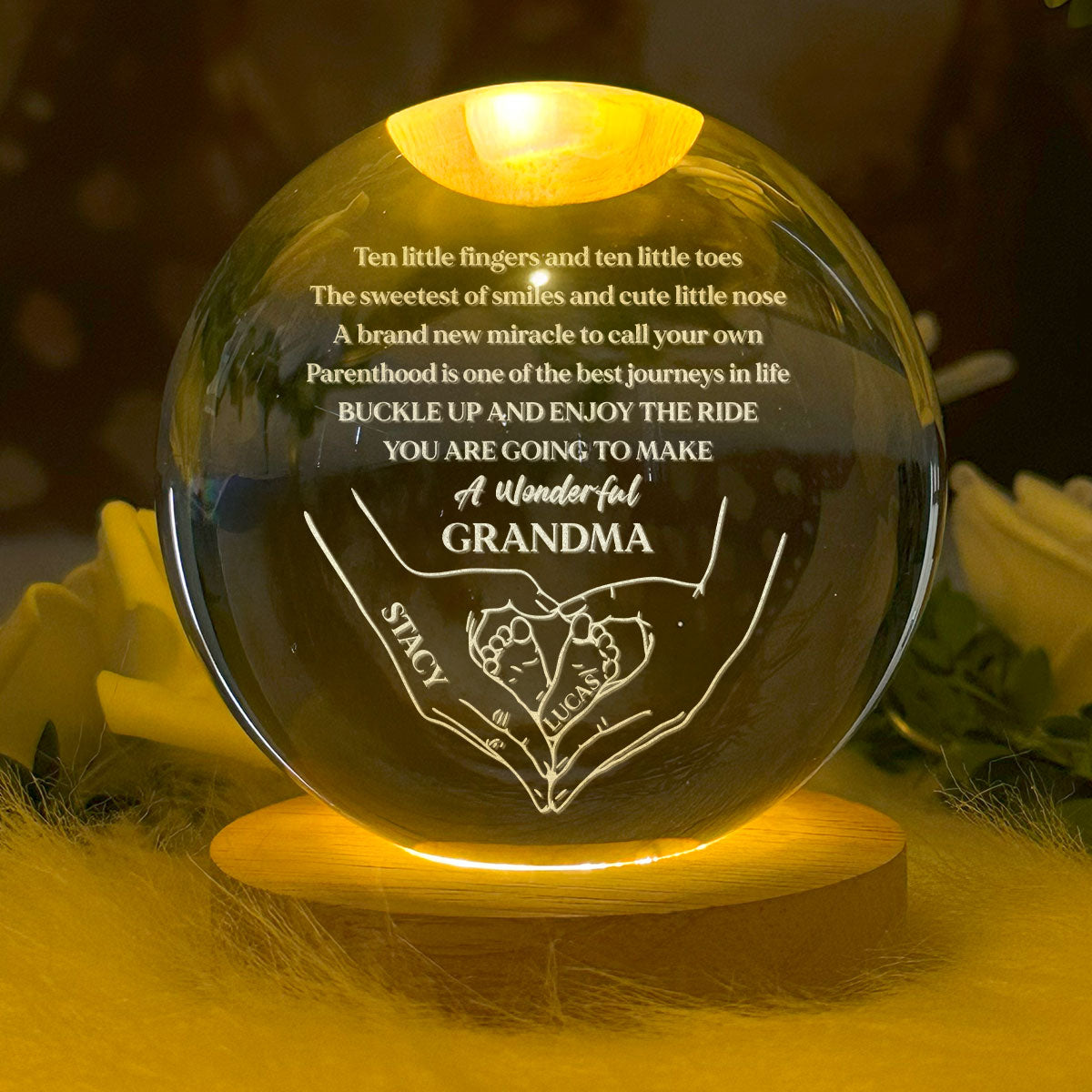 New Mom, New Grandma - Personalized Wooden Base Crystal Lamp