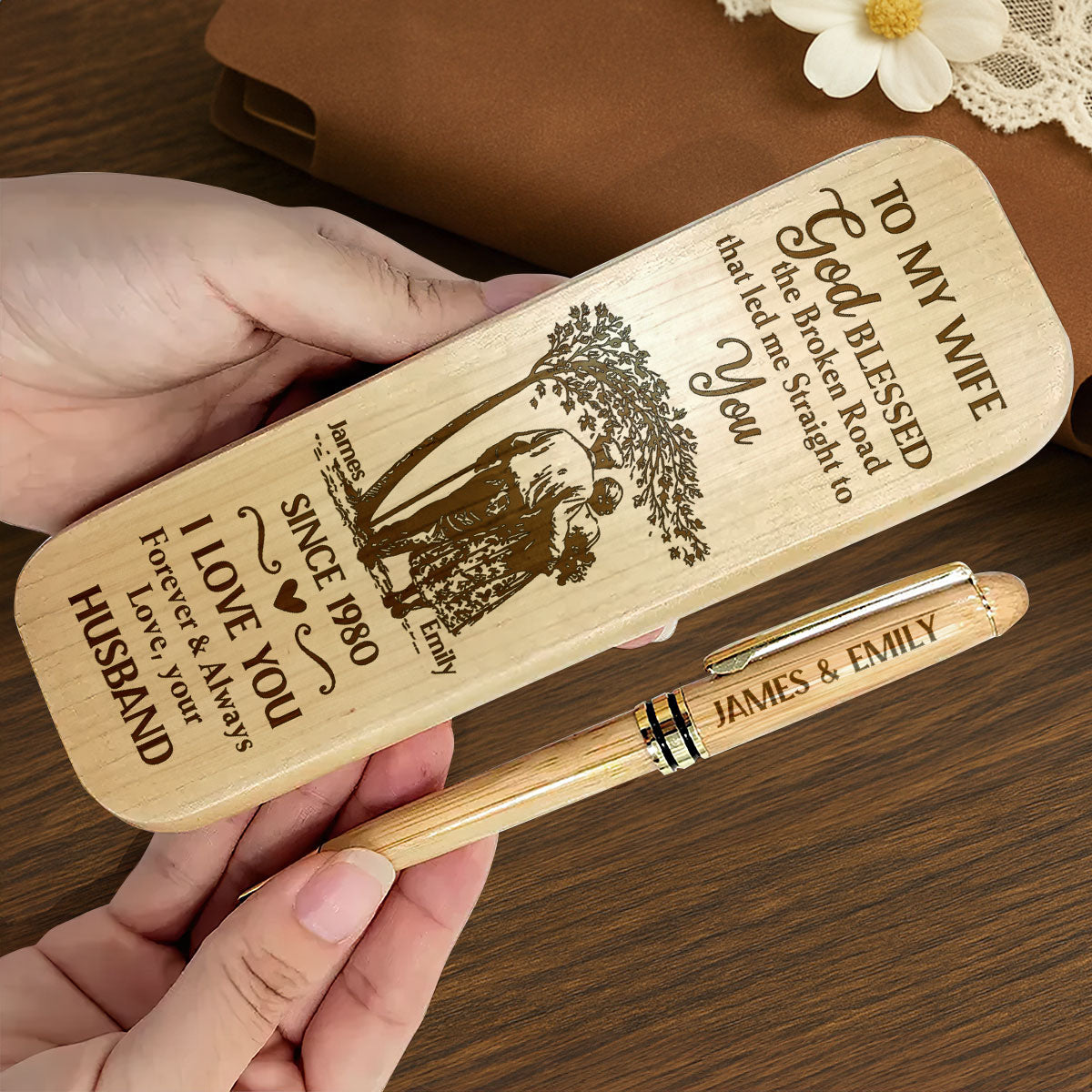 I Love You Forever & Always - Personalized Wooden Pen Set