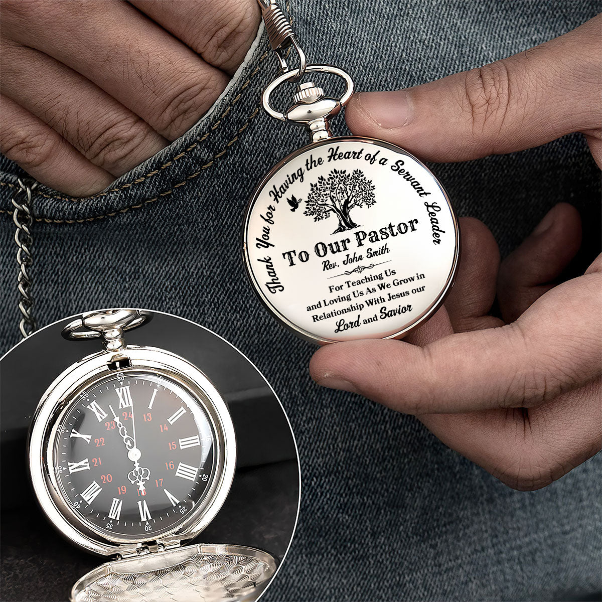 With Jesus Pastor - Personalized Pocket Watch