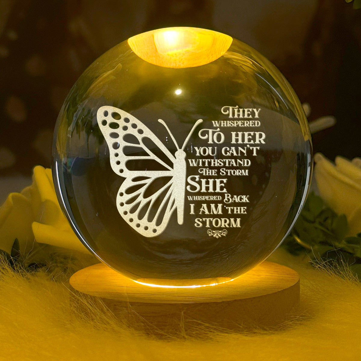 She Is The Storm - Wooden Base Crystal Lamp