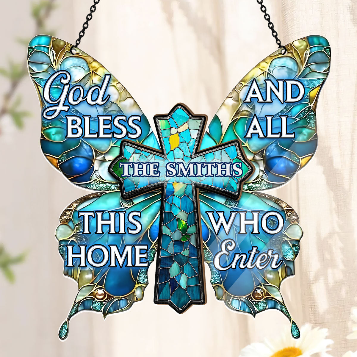 God Bless This Home - Personalized Window Hanging Suncatcher