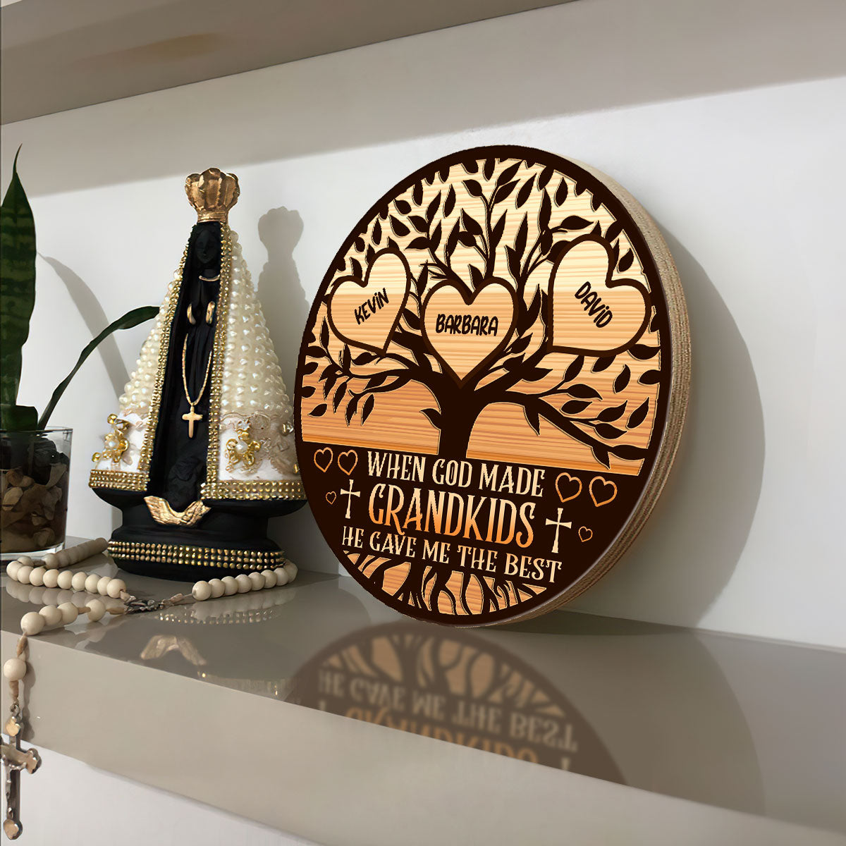 When God Made Grandkids He Gave Me The Best - Personalized Wooden Sign FCDSM1053