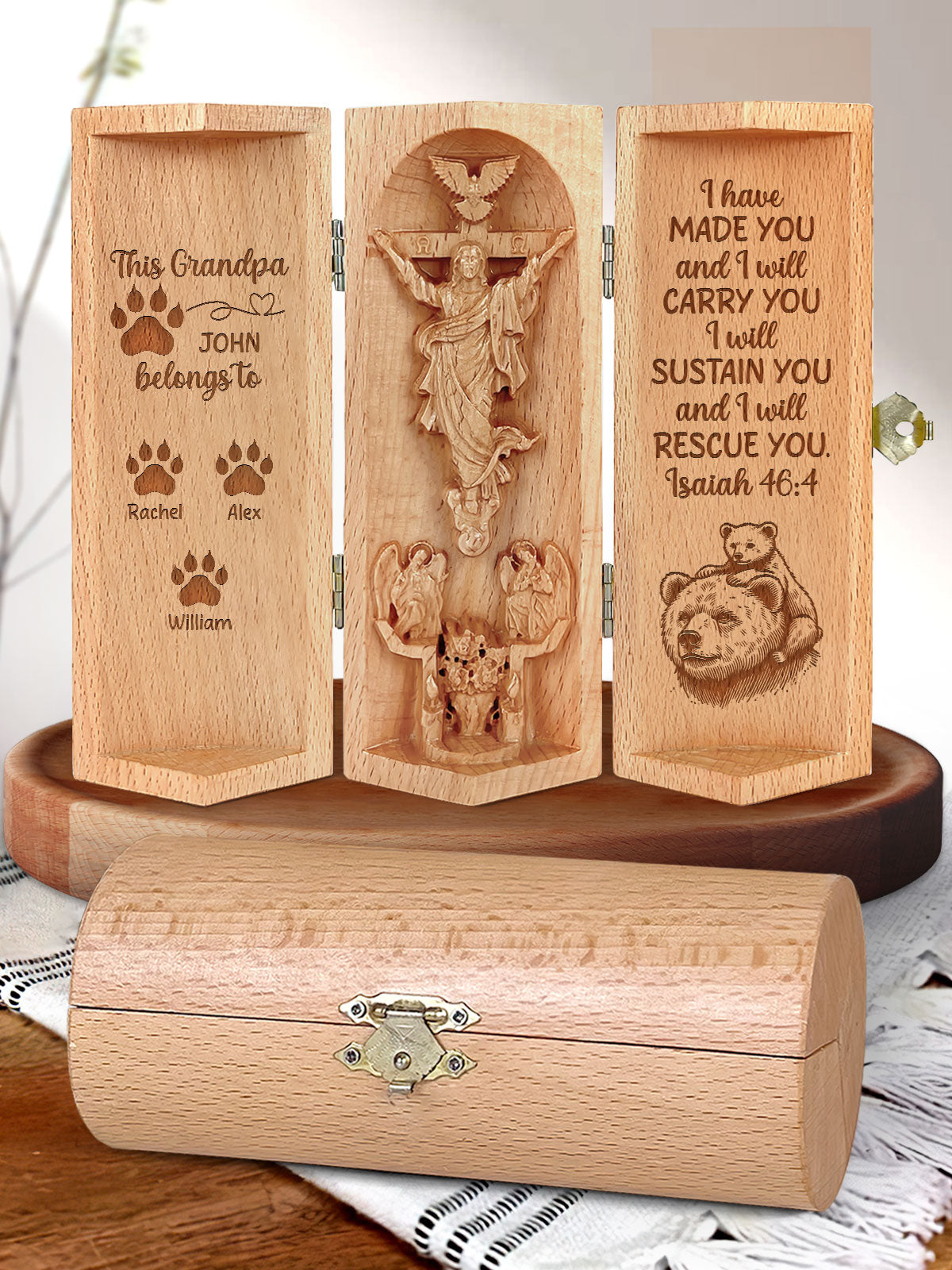 Grandpa Bear Belongs To - Personalized Wooden Cylinder Sculpture