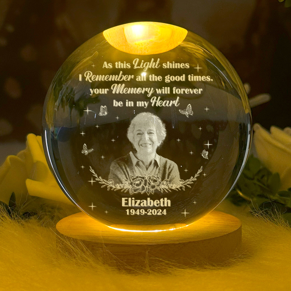 Your Memory Will Forever Be In My Heart - Personalized Wooden Base Crystal Lamp