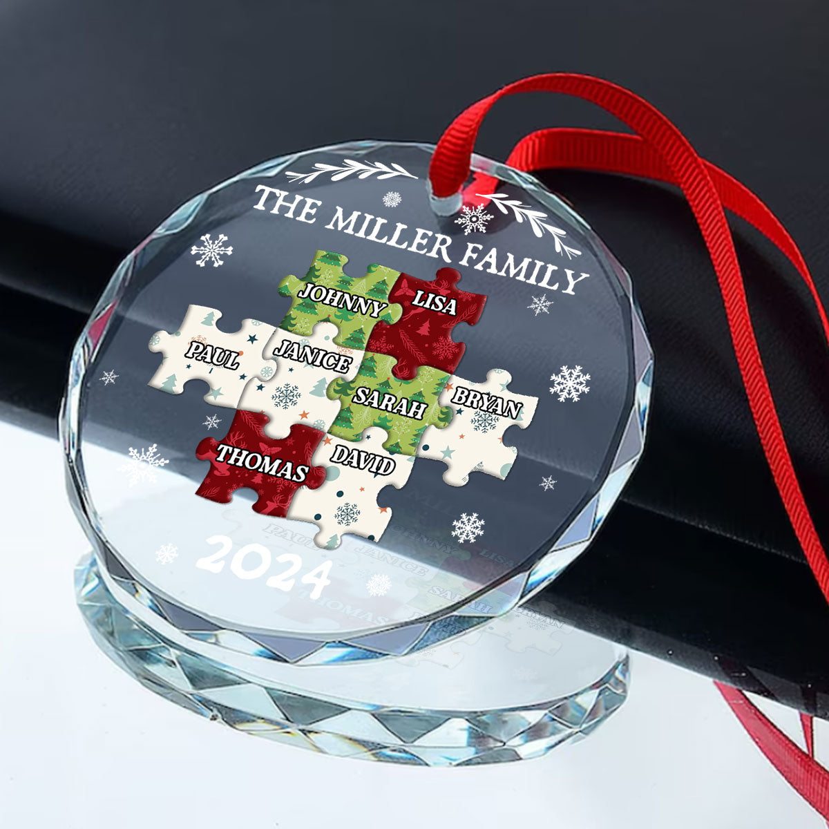 Family Puzzle - Personalized Custom Glass Ornament FCURGOPLEHA2598T