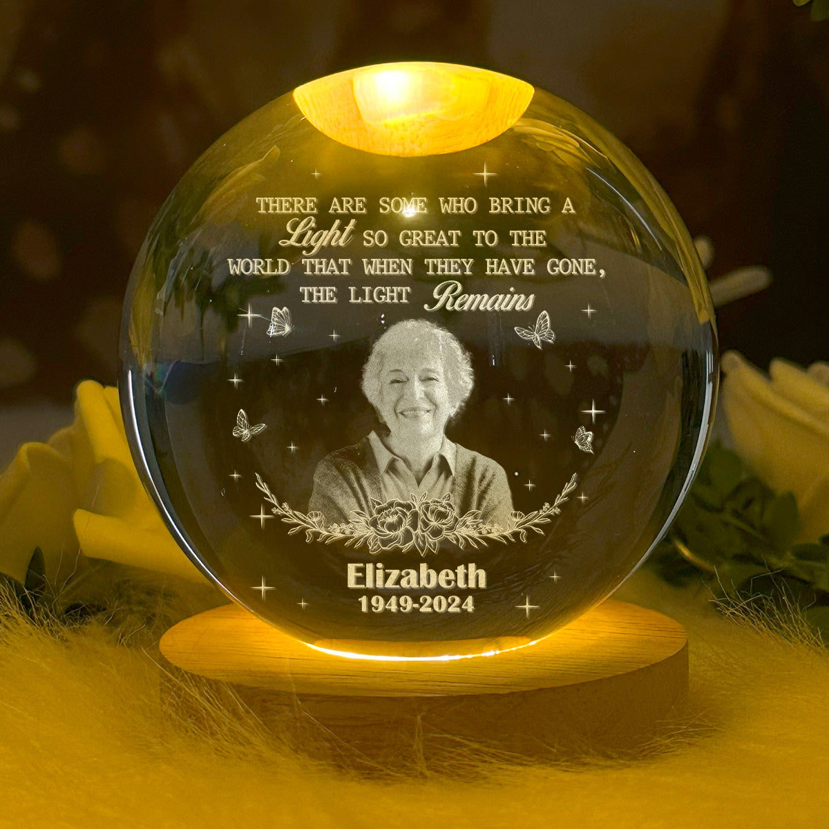 The Light Remains Memorial - Personalized Wooden Base Crystal Lamp
