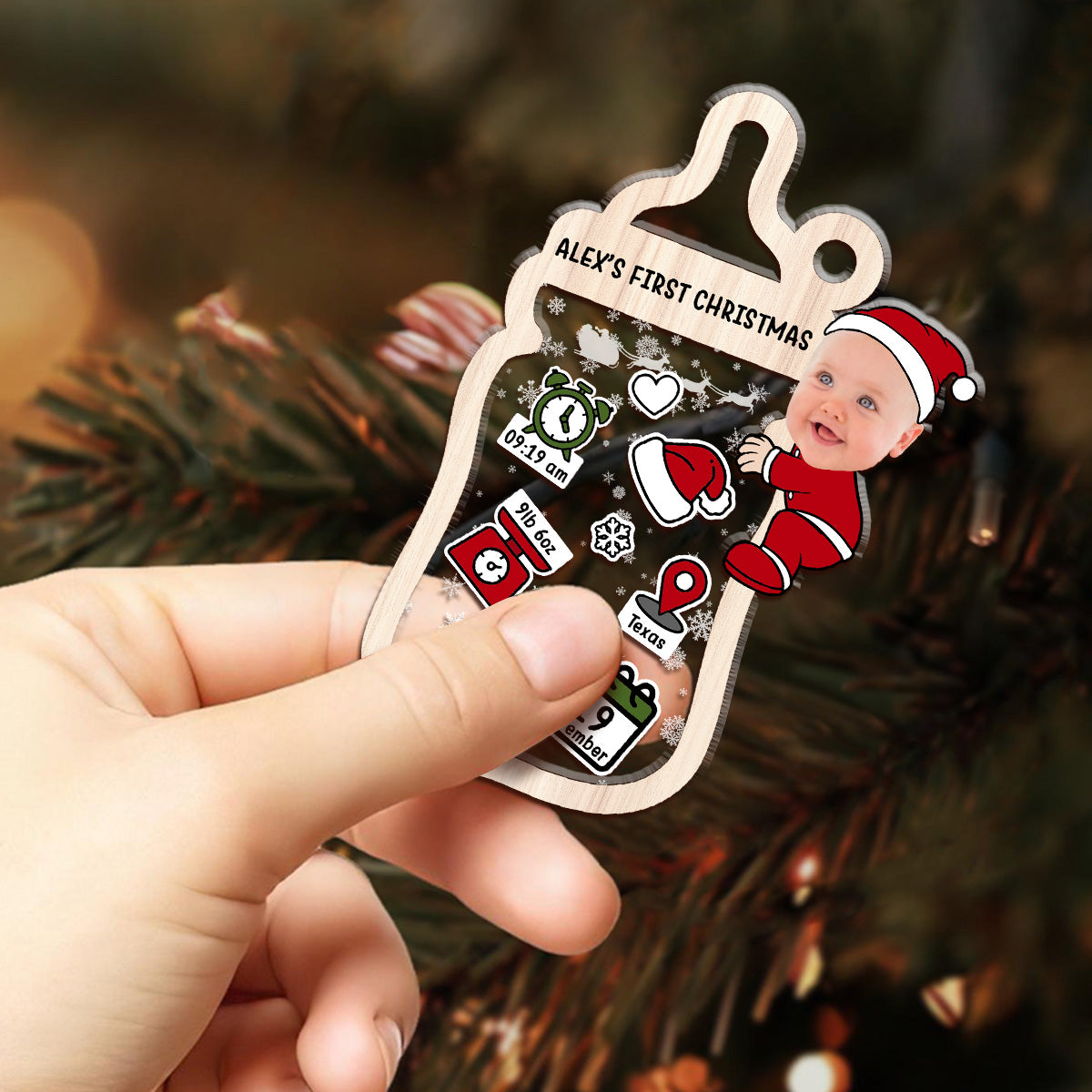 Cute Baby's First Christmas - Personalized 3 Layered Christmas Shaker Ornament FCCSOLETN2174TA
