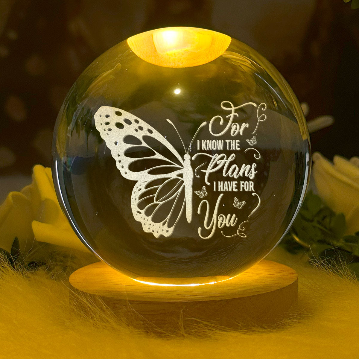 For I Know The Plans - Wooden Base Crystal Lamp