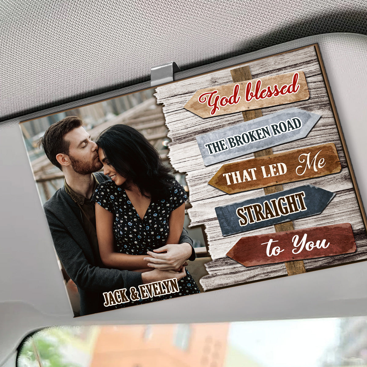 God Blessed The Broken Road Couple - Personalized Car Visor Clip