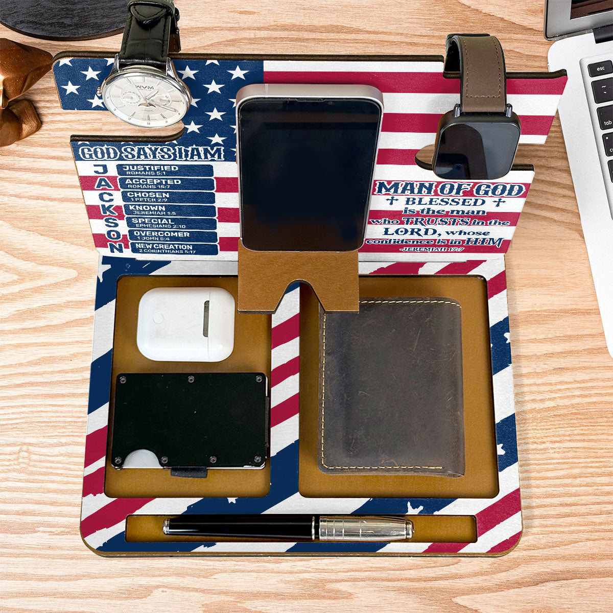 Blessed Is The Man - Personalized Wooden Docking Station