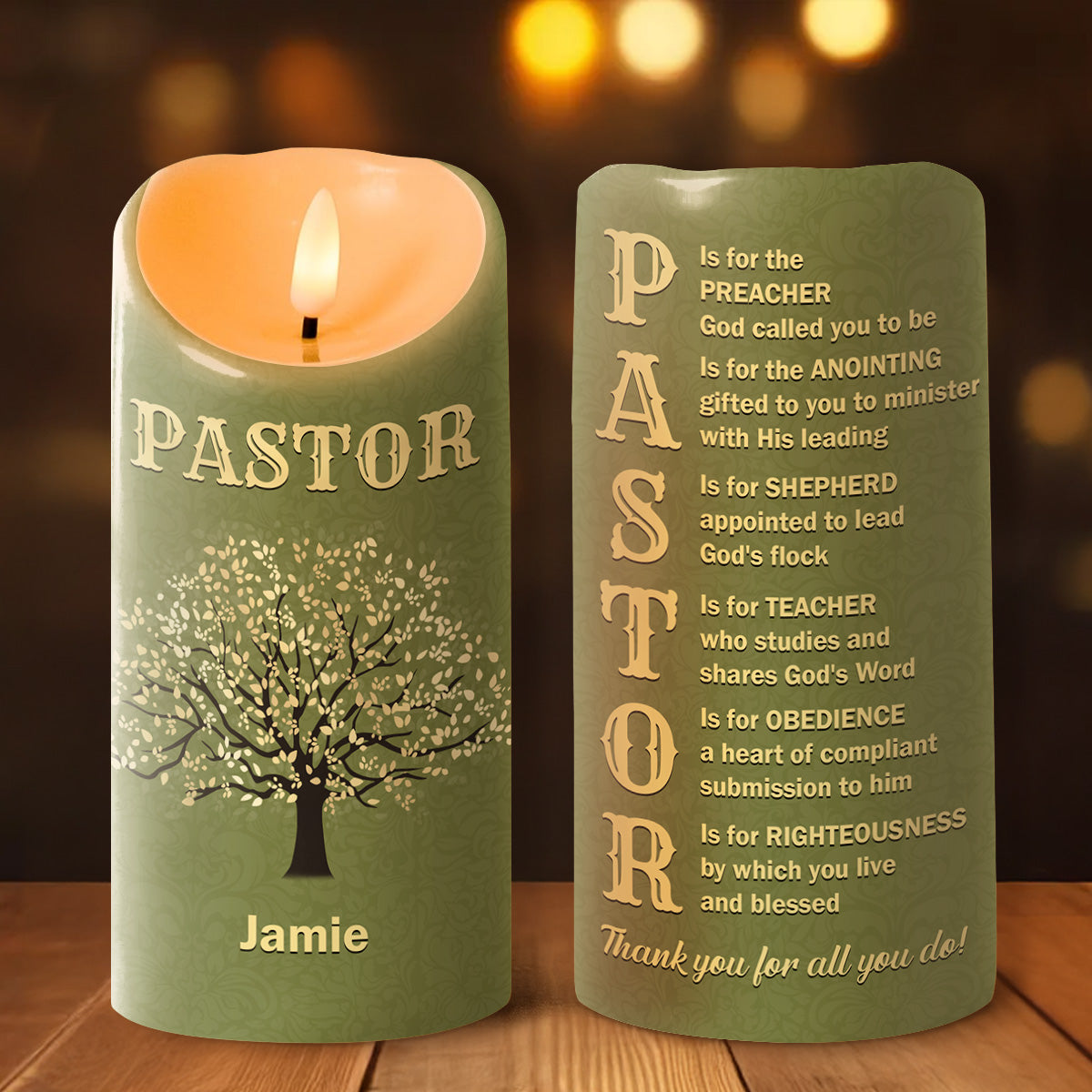 Pastor Appreciation - Personalized Flameless LED Candle