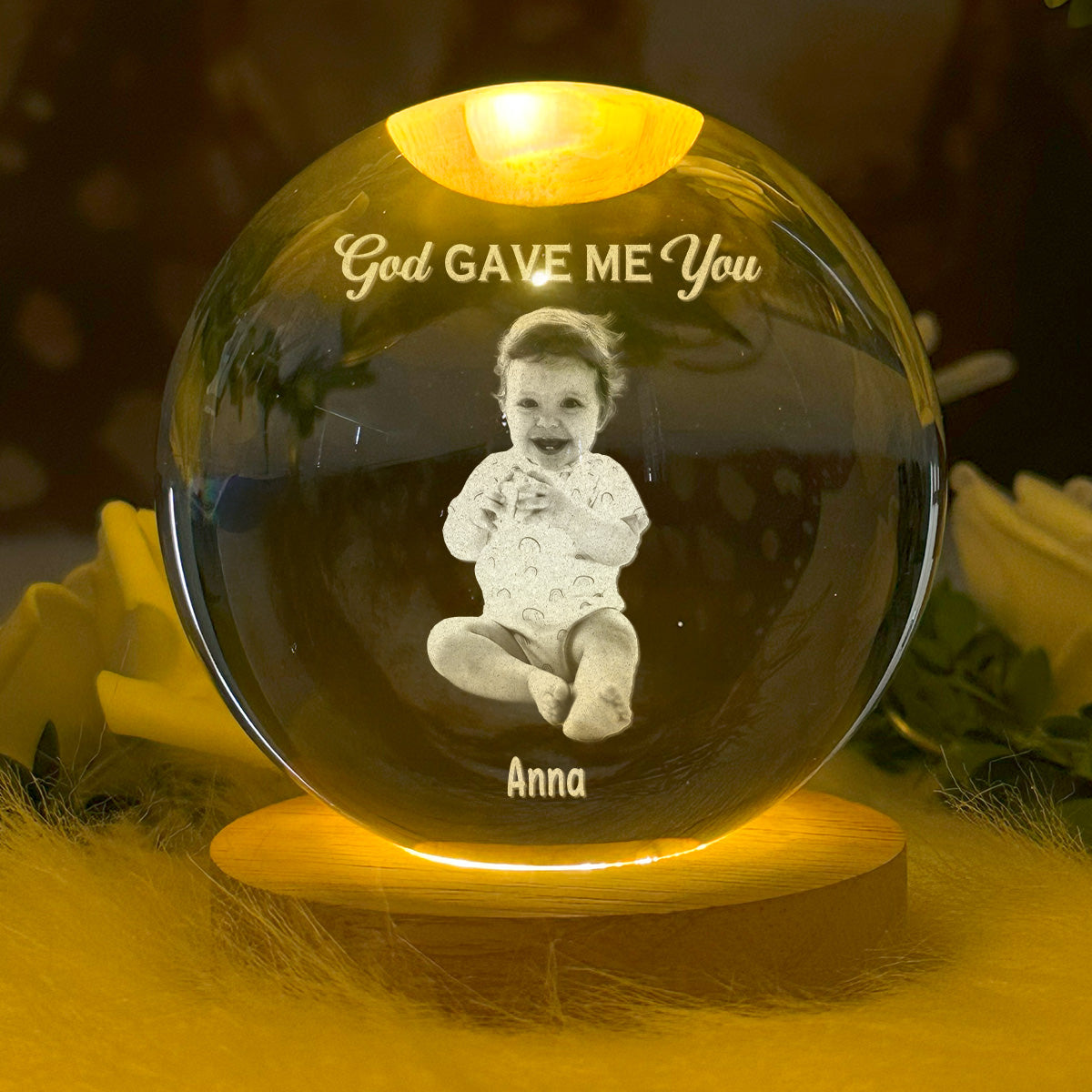 God Gave Me You Baby - Personalized Wooden Base Crystal Lamp