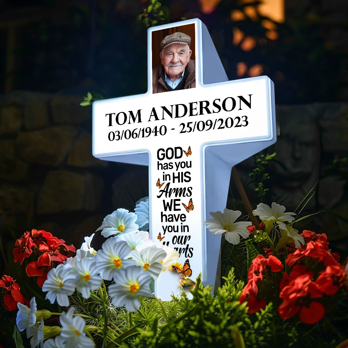 Personalized Solar Powered Lighted White Cross | Memorial Quotes For Christian SPLWCH01-09