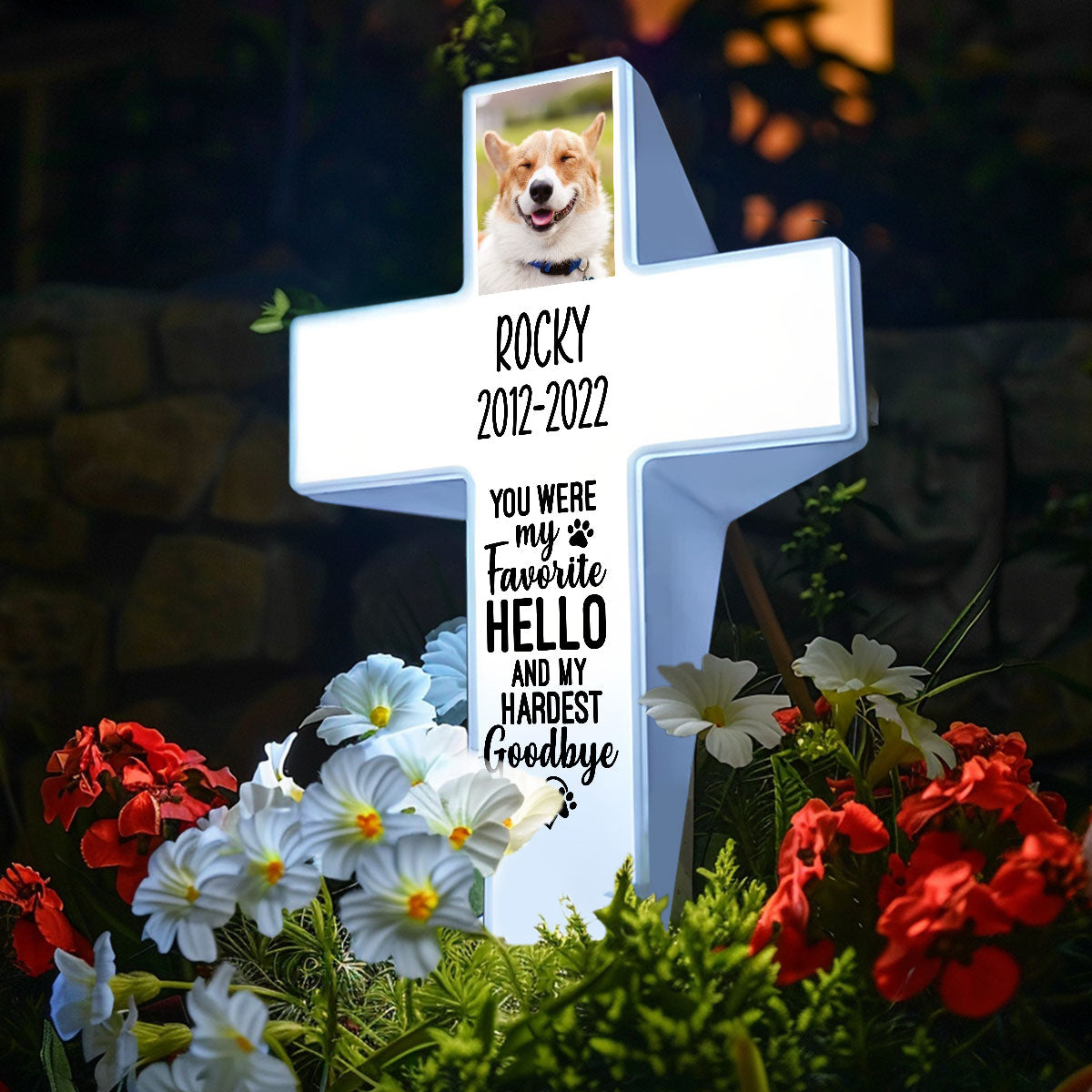 Personalized Solar Powered Lighted White Cross | Memorial Quotes For Beloved Pets SPLWCH10-15