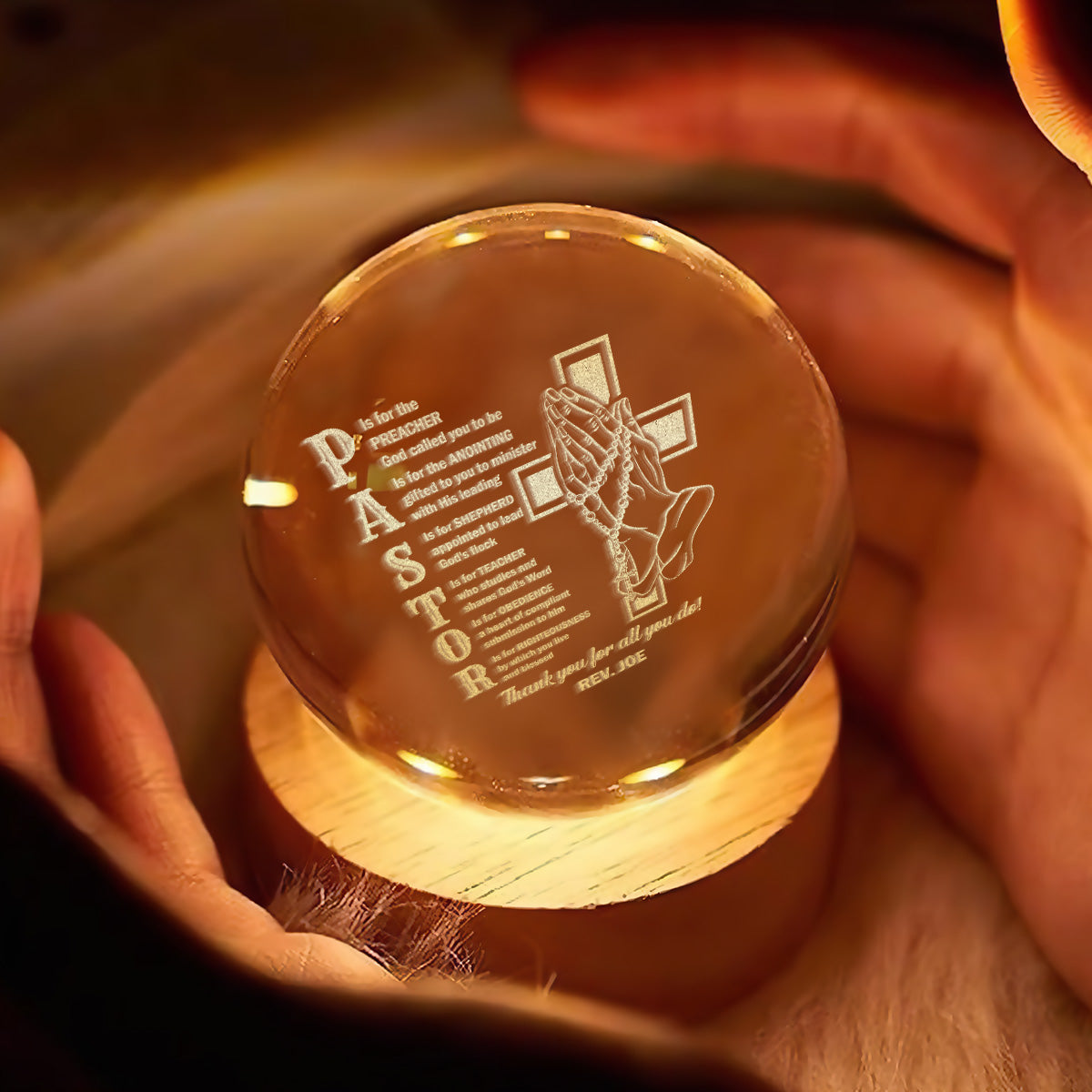 Pastor Appreciation - Personalized Wooden Base Crystal Lamp